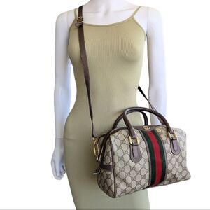Gucci Beige and Brown Satchel with Green and Red Stripe